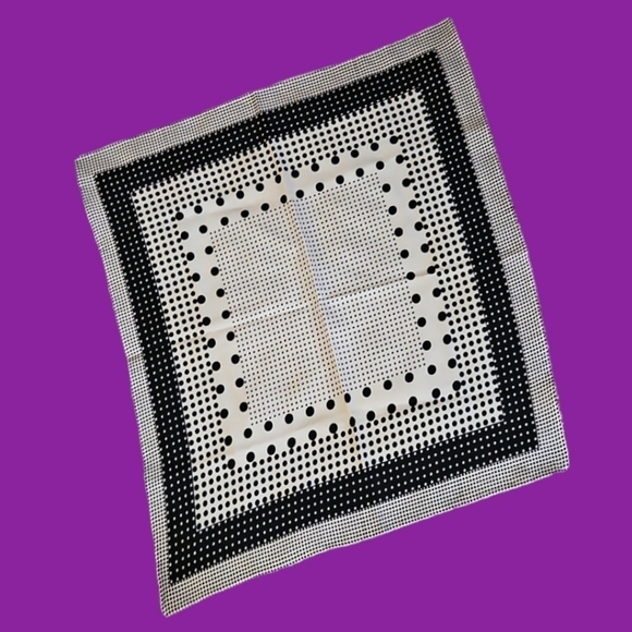 Vintage Handmade Retro Polka Dot Monochrome Square Scarf - Picture 2 of 4